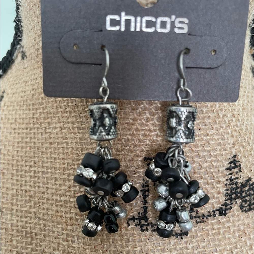 Chico's Black and Silver Cluster Earrings